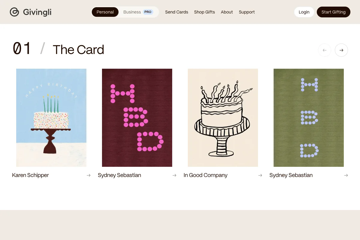Givingli’s digital greetings and gift-card designs.