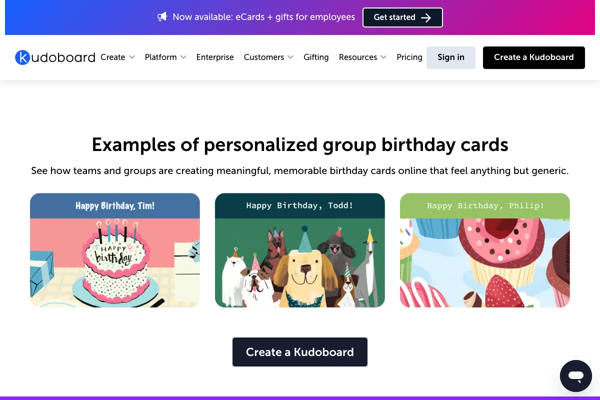 Kudoboard’s group greeting cards with messages and photos.