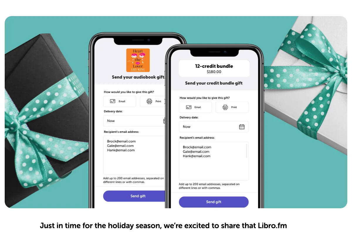 Libro.fm’s audiobook gifting guide and gift options.